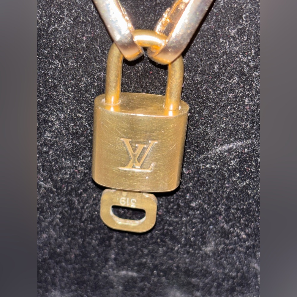 Gold Chain Necklace with Authentic Louis Vuitton Padlock Pendant - Picture 3 of 5
